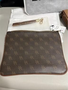 Brentano Brown Logo Clutch With Tassle Zip Closure Gold Hardware and Dust Bag